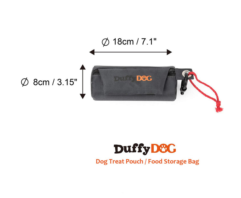 [Australia] - DuffyDog Grease & Moisture Resistant Dog Food Storage Bag Treat Pouch for Short Trips/Outdoor Activities, Waterproof Dog Travel Bag, 7.10” (L) x 3.10” (D) Charcoal Grey 