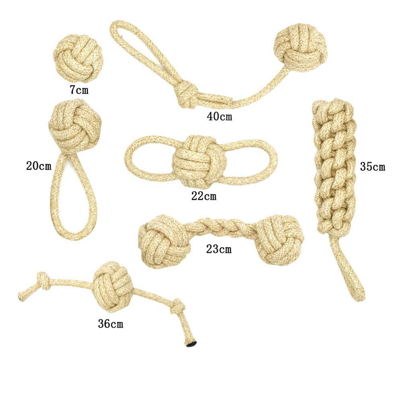 Amasawa 7 Pieces Dog Rope Toys,Hemp Rope Toy,Puppy Pet Rope Chew Toy Set,Small to Medium Puppies,Thick Knot Rope and Tug of War Balls,Teething Toys for Dental Health - PawsPlanet Australia