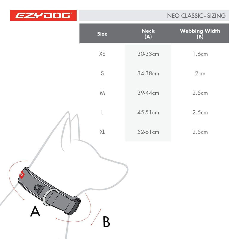 EzyDog Neo Classic - Dog Collar Neoprene Padded Collar 1 Count (Pack of 1) Blue - PawsPlanet Australia