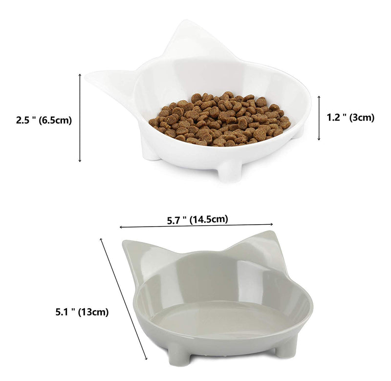 [Australia] - Cat Bowls Cat Food Bowls Non Slip Cat Double Dish Pet Food & Water Bowls Raised Puppy Food Bowl Stress Relief Feeder Bowls Wide Dish Pet Bowl for Dogs Cats Rabbits, (Safe Food-grade Melamine Material) White/Grey 