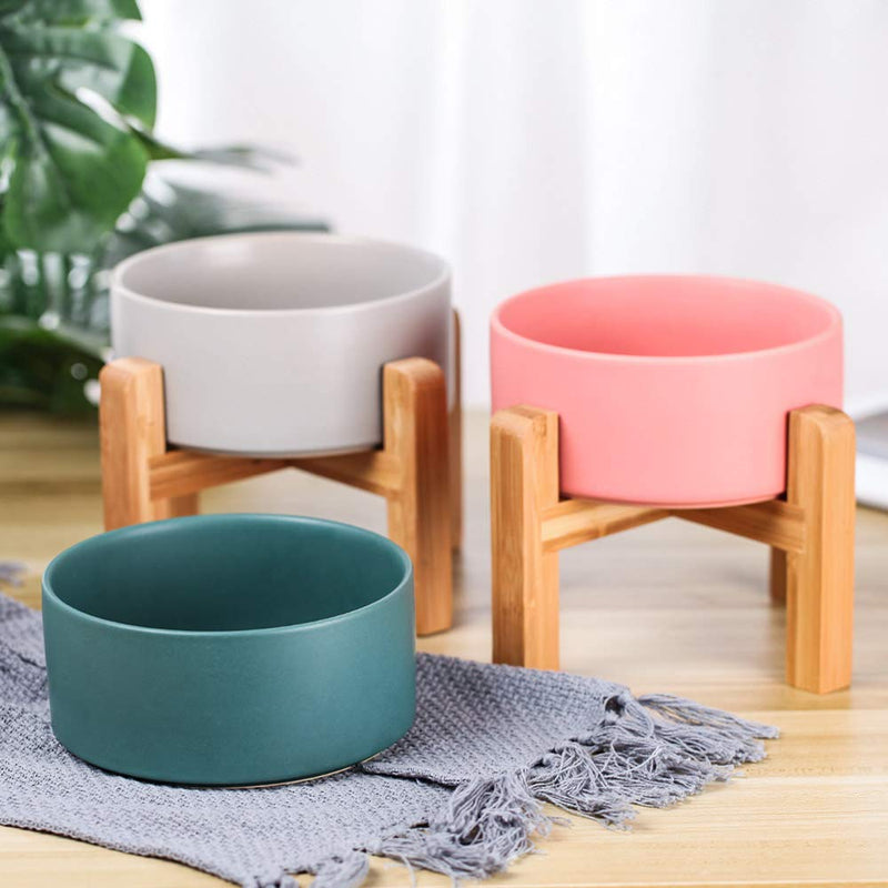 HCHLQLZ Green Ceramic Elevated Raised Cat Bowl with Wood Stand No Spill Pet Food Water Feeder Cats Small Dogs - PawsPlanet Australia