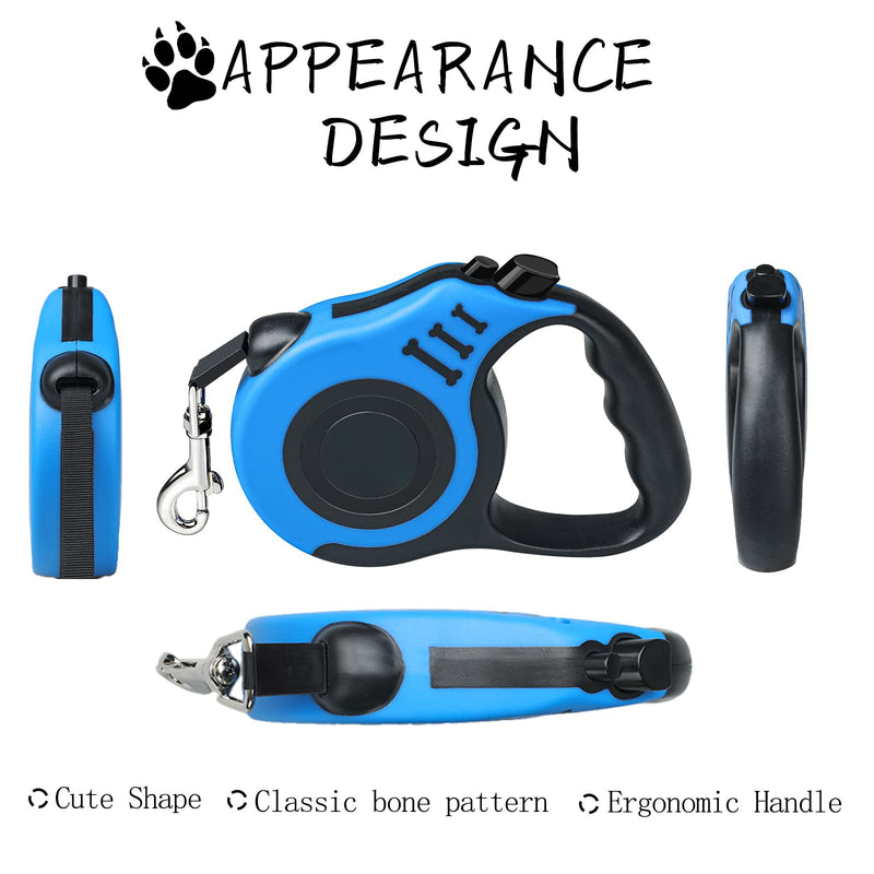 Retractable Dog Leash, Durable Nylon Long Dog Leash with Non-Slip Handle, 360° No Tangles, One Button Lock & Release, Leashes for Small Medium/Large Dogs 11FT Blue - PawsPlanet Australia