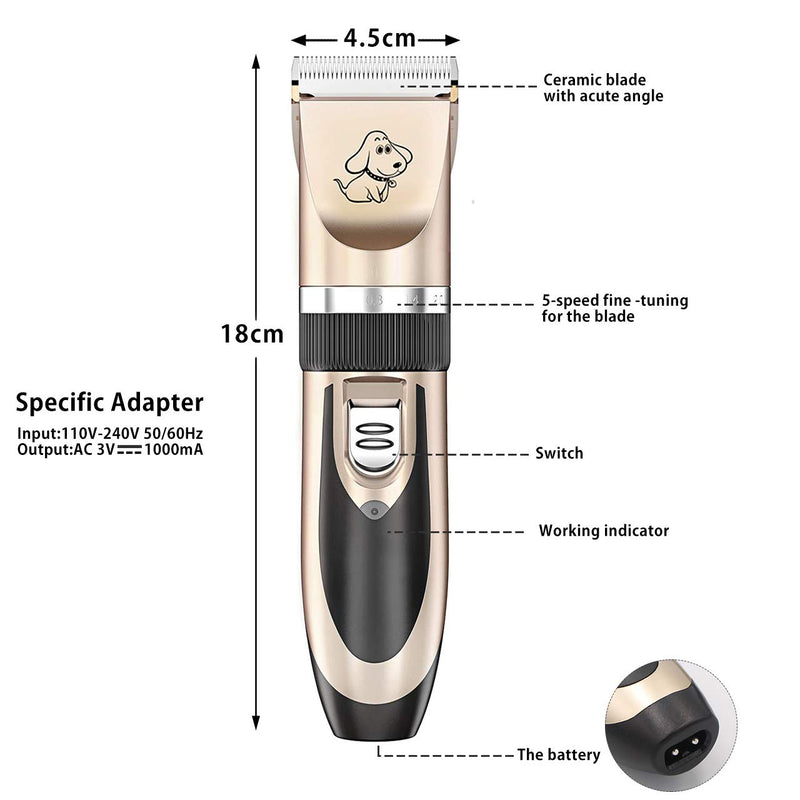 Everesta Dog clippers, Low Noise Rechargeable Cordless Pet Dogs and Cats Electric Grooming Clippers Kit with Shears and Comb (Gold+Black) P-2 - PawsPlanet Australia