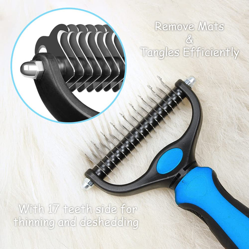 Dog Grooming Kit,2 PCS Dog Brushes For Shedding,Pet Pro Undercoat Rake Grooming Dematting Tool Deshedding Comb For Removes Dogs Puppy Cat Rabbit Knots and Tangled Long Haired (Blue) Blue - PawsPlanet Australia