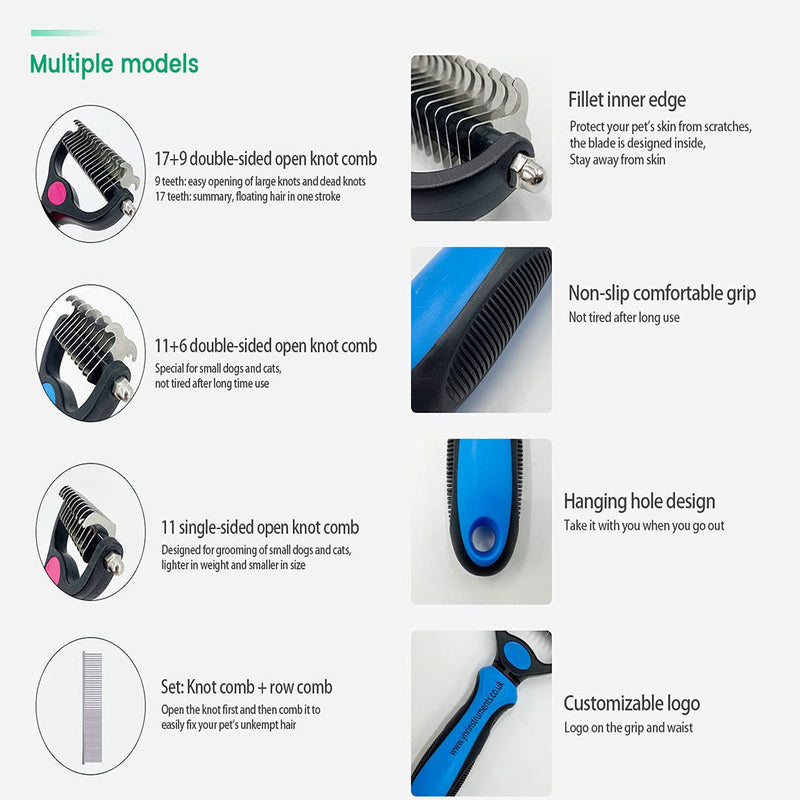 Pet Cat Dog Horses Hair Fur Shedding Trimmer Grooming Dematting Rake Deshedding Comb Brush Tool Kit - PawsPlanet Australia