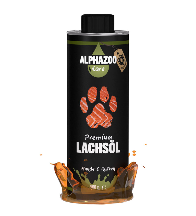 alphazoo Premium Salmon Oil Dogs & Cats 500 ml, Omega 3 & 6 Fish Oil for Dogs - bottled in Germany, Barf Oil, Grooming Dog 500ml - PawsPlanet Australia