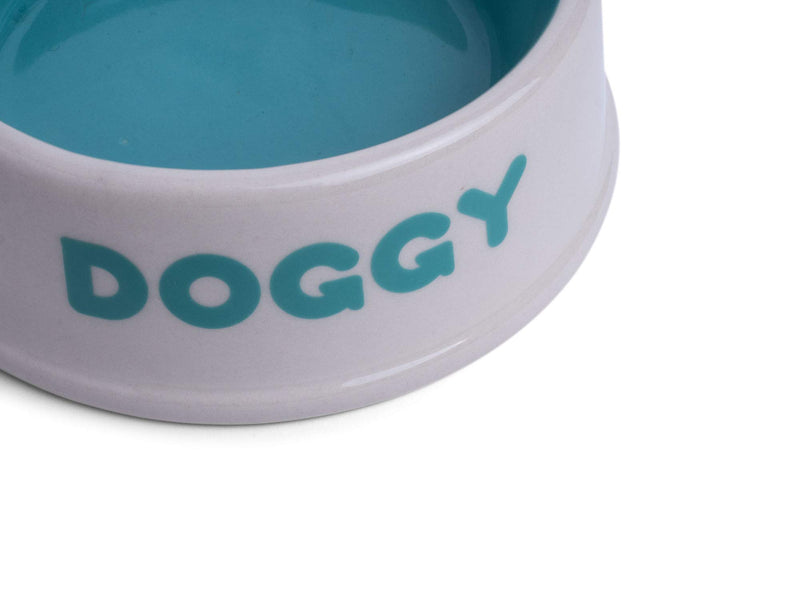 Petface Doggy Ceramic Bowl, 13 cm, Cream/Aqua - PawsPlanet Australia