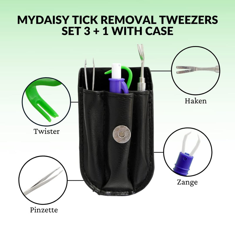 MYDAISY Tick Tweezers Set 3+1 with Case - Tick Removal - Safe Tick Protection for People & Pets - Children, Cat and Human - Tick Tweezers - PawsPlanet Australia