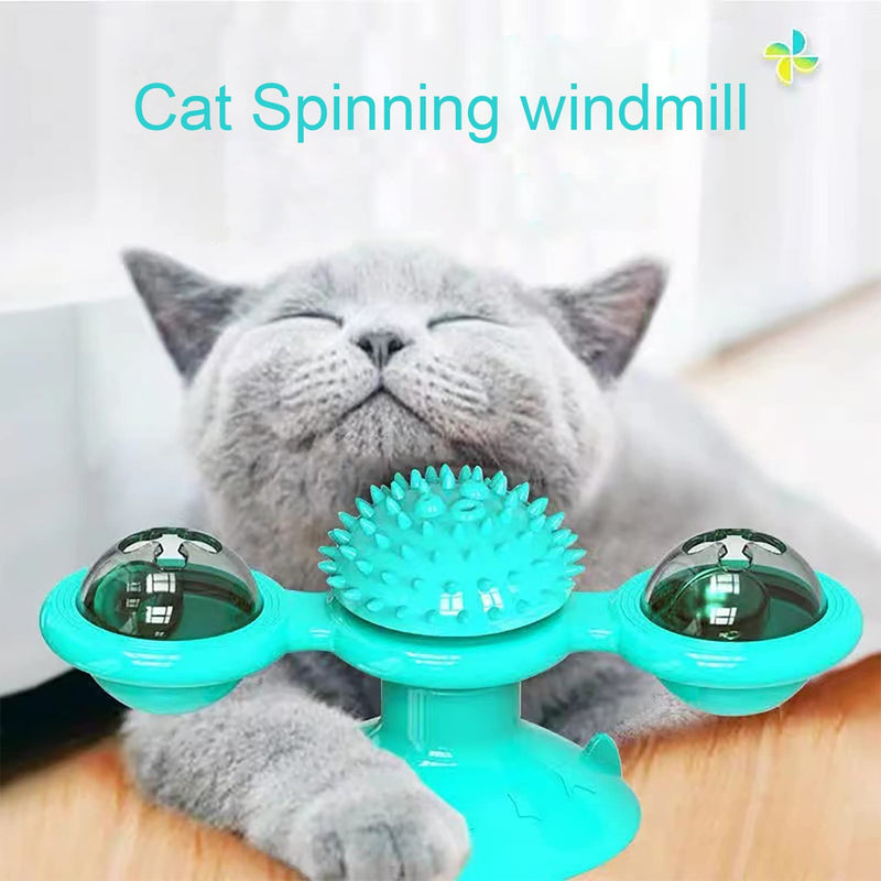 FIIL Interactive Windmill Cat Toys with Catnip and LED Ball, Turntable Rotating Interactive Cat Spinning Toys with Suction Cup(Blue). - PawsPlanet Australia