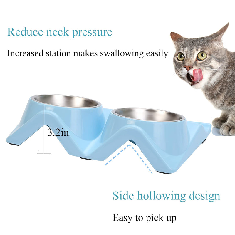 Suhaco Raised Cat Bowl Double Dog Food and Water Bowls 15 Degree Tilted Stainless Steel Pet Feeder with Stand (Blue) - PawsPlanet Australia