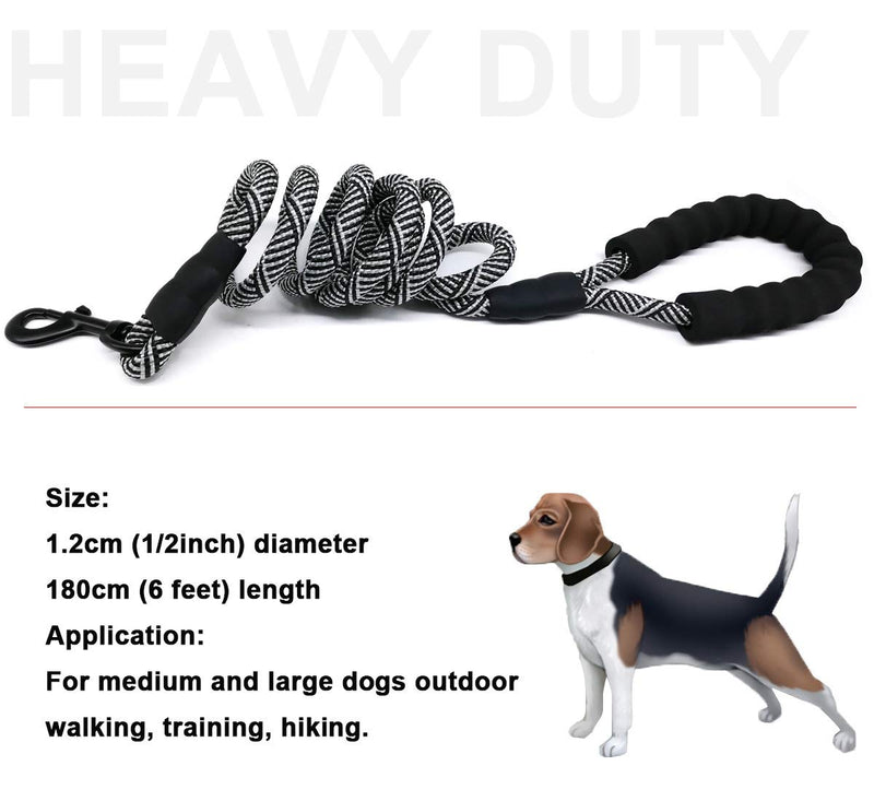 [Australia] - MayPaw Heavy Duty Rope Dog Leash, 1/2" x 6FT Nylon Pet Training Leash, Soft Padded Handle Thick Lead Leash for Large Medium Dogs 1/2" * 6' black 
