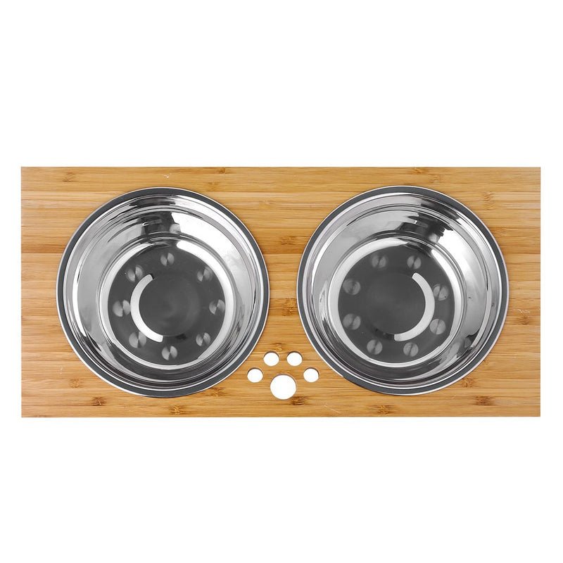 [Australia] - FOREYY Raised Pet Bowls for Cats and Dogs, Bamboo Elevated Dog Cat Food and Water Bowls Stand Feeder with 2 Stainless Steel Bowls and Anti Slip Feet 4'' Tall-20 oz bowl 