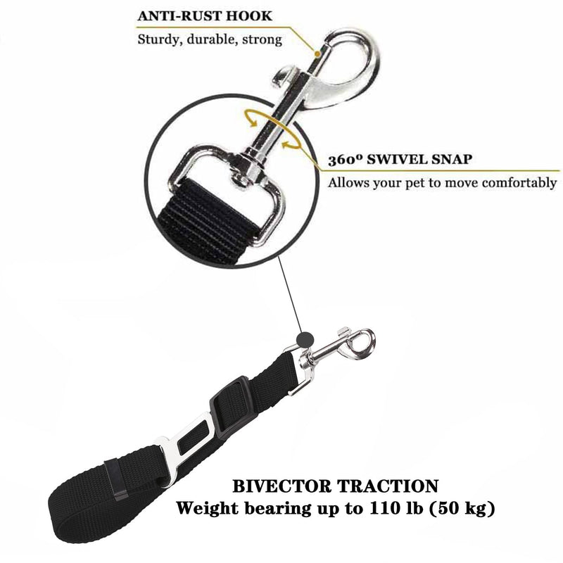 2 pieces dog seat belt car, BOOSHMall dog belt for the car, adjustable seat belt dog seat belt, with strong carabiners, for all dog breeds and car seat trunk, black - PawsPlanet Australia