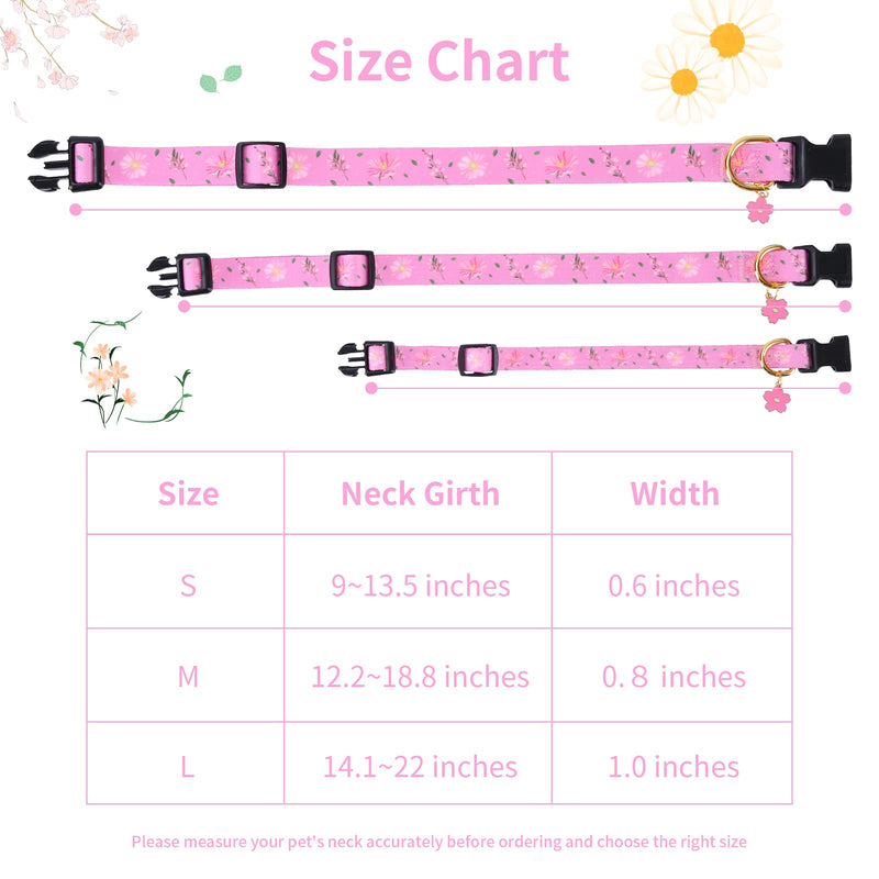 Cotton Handmade Dog Collar for Small Medium Large Dogs,Pink Flowers with Pendant Cute Dog Collars,Ideal for Girl Dogs Boy Dogs (Small) Pink S - PawsPlanet Australia
