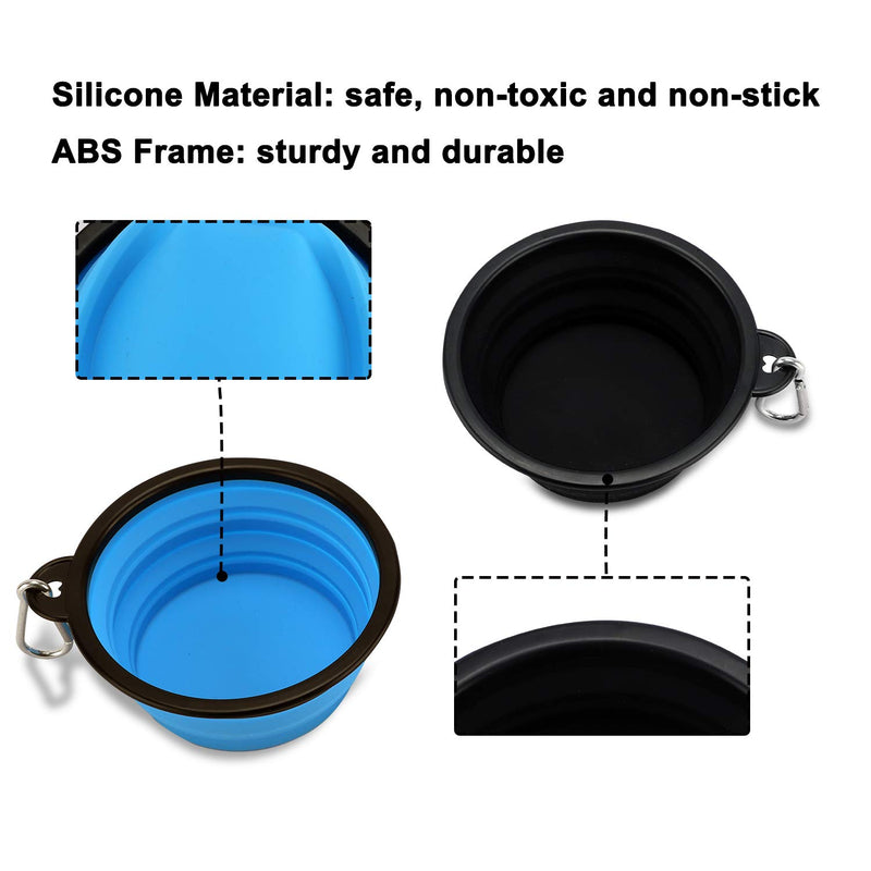 Rest-Eazzzy Collapsible Dog Bowls for Travel, 2-Pack Dog Portable Water Bowl for Dogs Cats Pet Foldable Feeding Watering Dish for Traveling Camping Walking with 2 Carabiners, BPA Free (Black&Blue) S black&blue - PawsPlanet Australia
