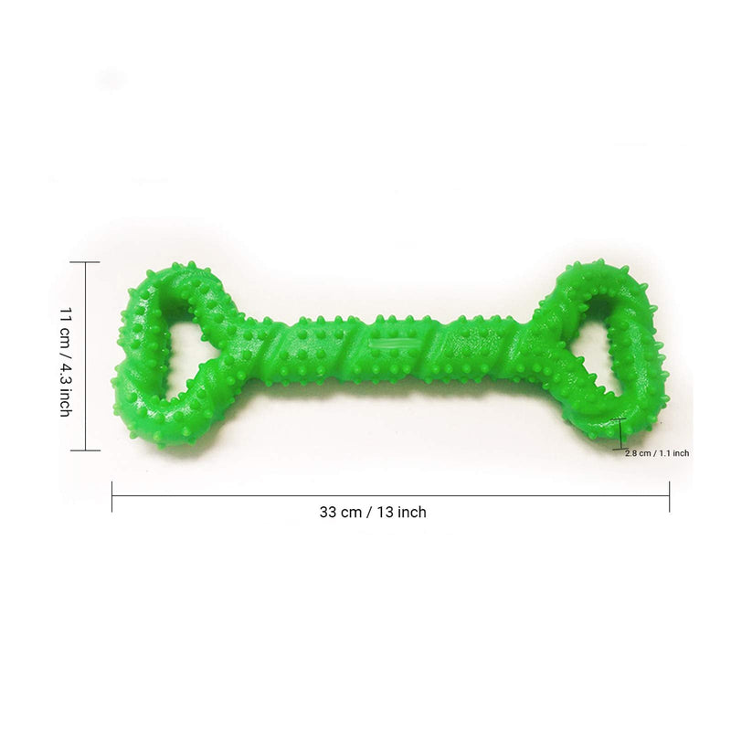 atopo Robust dog toy 13 inch bone shaped chew toy made of hard rubber with convex design strong interactive toy for large small dogs, cleaning teeth and massaging gums green - PawsPlanet Australia