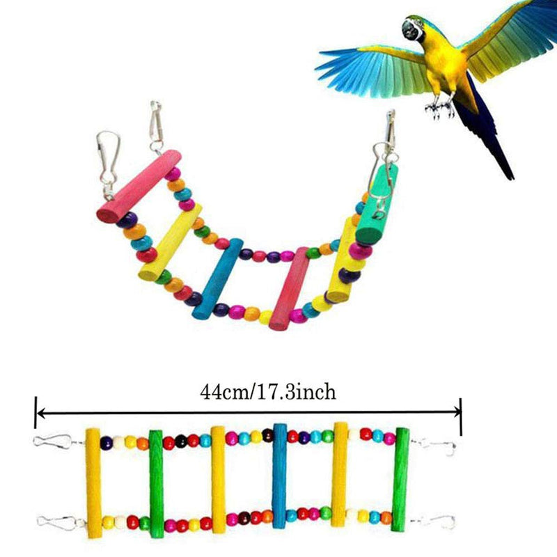 Bird Parakeet Cockatiel Parrot Toys, ESRISE Natural Wood Hanging Bell Pet Bird Cage Hammock Swing Climbing Ladders Wooden Perch Mirror Chewing Toy for Conures, Love Birds - PawsPlanet Australia