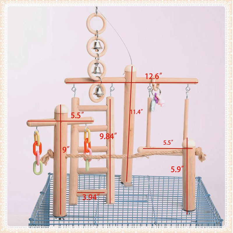QBLEEV Bird Cage Stand Play Gym, Green Cheek Conure Perch Playground, Wood Parrot Climbing Ladder Chewing Chain Swing for Lovebirds Budgies Finches Parakeets, Small Animals Activity Center - PawsPlanet Australia