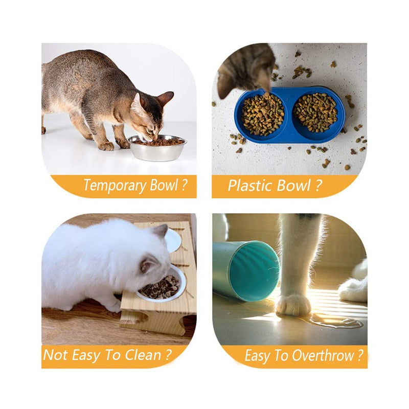 [Australia] - llkajes Ceramic Raised Cat Bowl Food Water Dog Basic Bowl with Anti-Slip Wooden Stand Protect Neck Joints Pet Feeding Bowls Easy to Clean Healthy Eating Yellow 