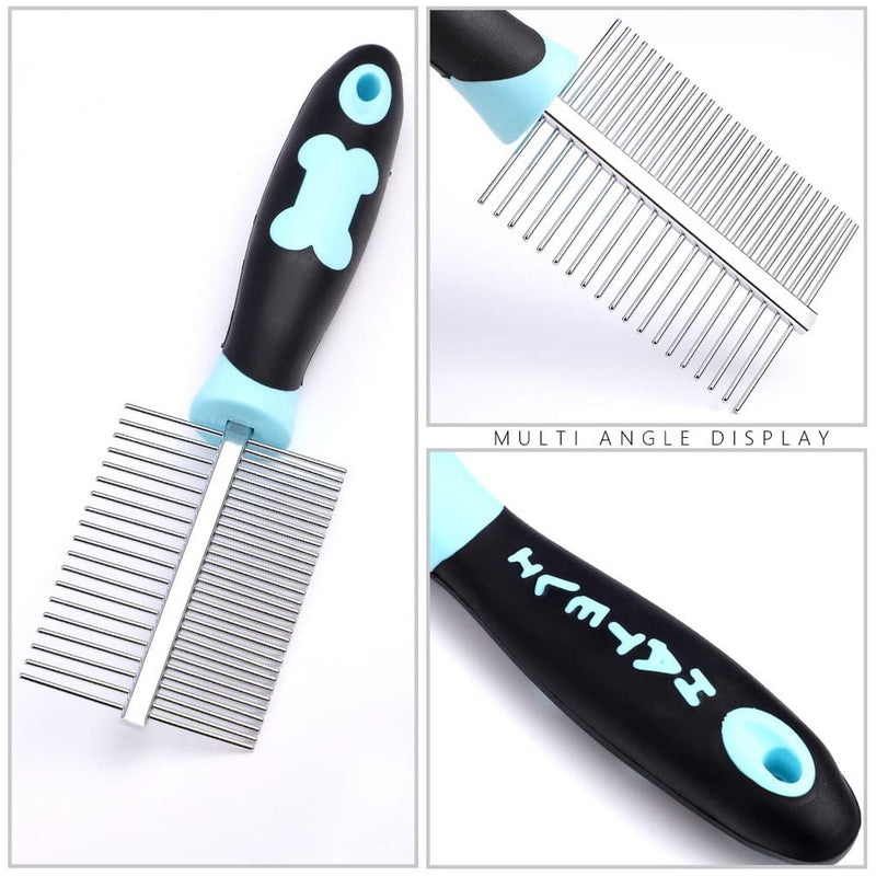 kuou Pet Grooming Comb,Double Sided Grooming Comb Dog and Cat 2 in 1 Hair Comb for Large Medium and Small Pets - Medium and Long Hair - PawsPlanet Australia