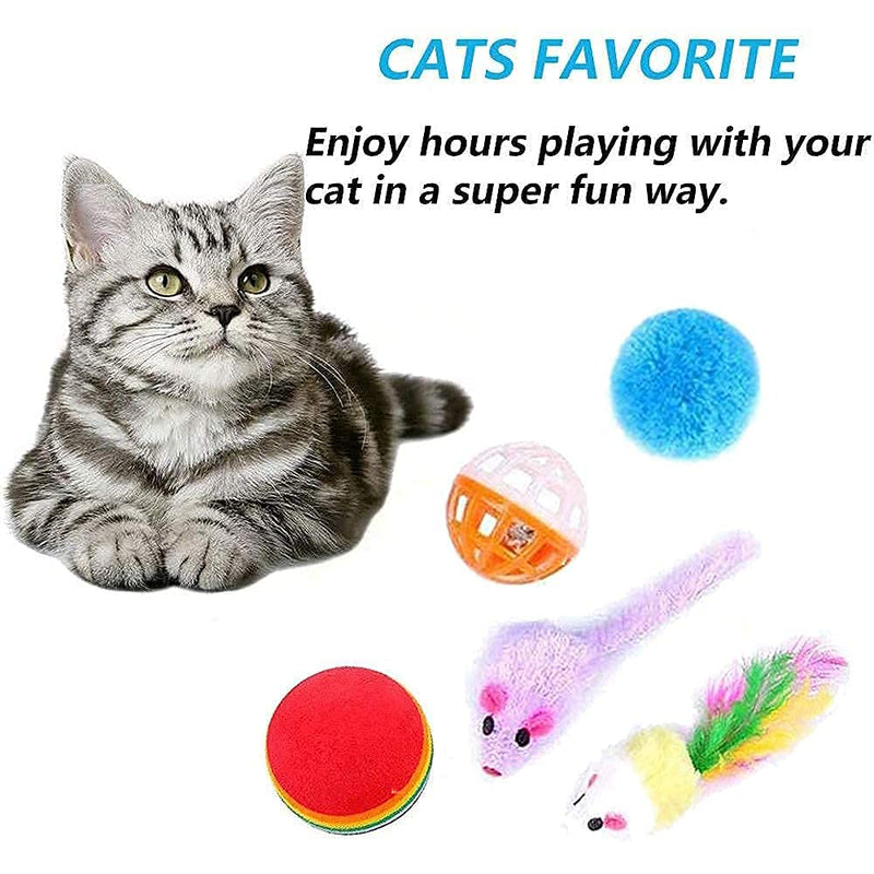 14 Pack Cat Toys for Indoor Cats Toy Roller Tracks Cat Feather Wand Toy Interactive Cat Ball Toys for Kitten Pink - PawsPlanet Australia