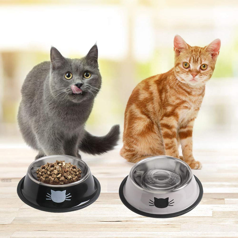 Cat Bowls for Food and Water, Rapsrk Stainless Steel Cat Food Bowls Pet Bowl with Rubber Base Small Cat Dog Bowl with Cute Cats Painted Cat Water Bowls Non-Slip Kitten/ Rabbit /Puppy Cat Dish 2 Pack - PawsPlanet Australia