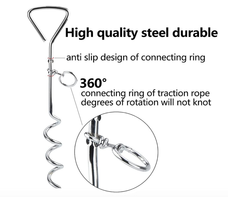 2 X 16" Heavy Duty Ground Spike Stake (41cm) Dog Chains for outside Dog Tie Out Cable Steel Spiral Dog Tether Outdoor Dog Camping Accessories (Stake Only, 2 X 41cm) - PawsPlanet Australia