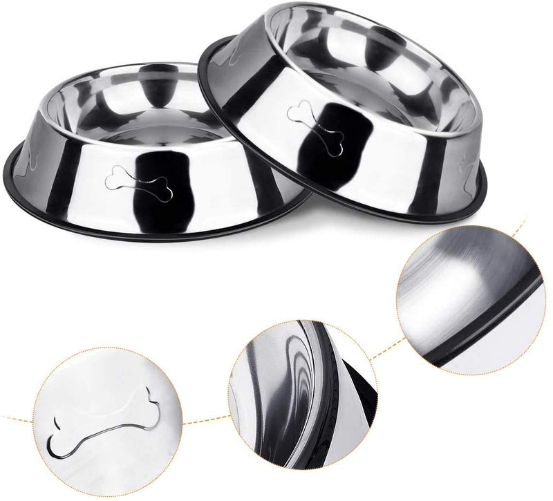 SUOXU 2 Stainless Steel Dog Bowls, Dog Feeding Bowl, Dog Plate Bowls With Non-slip Rubber Bases,Small Pet Feeder Bowls And Water Bowls (M-580 ml /19.6oz) M-580 ml /19.6oz - PawsPlanet Australia