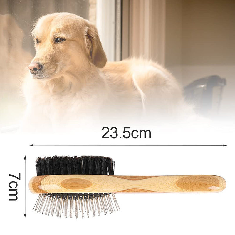 ALHX Cat Brush Dog Brush, 2-in-1 Dog Brush and Bristles, Double Sided Bamboo Pet Brush, Beauty Massage Bath Brush Comb for Dogs Cats - PawsPlanet Australia