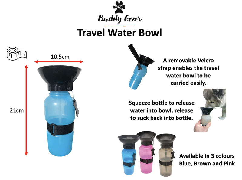 BUDDY GEAR - Travel Water Bowl Portable Dog Water Bottle Easy Carry BPA Free 520ml (Blue) Blue - PawsPlanet Australia