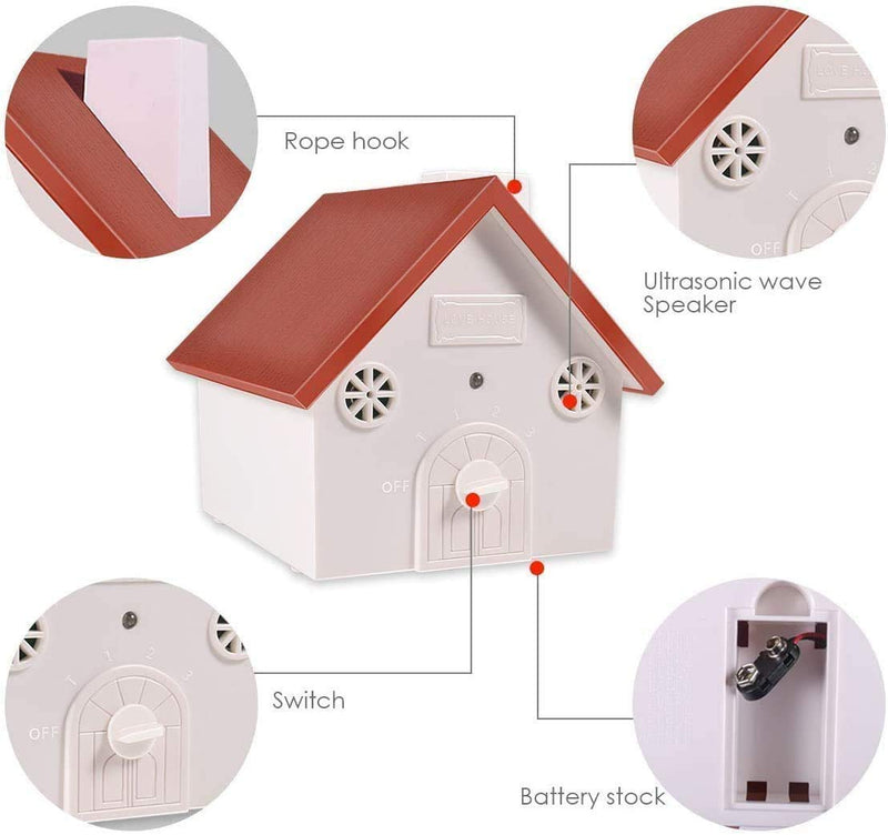 AUBNICO Bark Control Devices, Outdoor Ultrasonic Bark Deterrent for Dogs Birdhouse Bark Stopper with 3 Levels Hidden Anti-Barking Device Pet Trainer with 50 Ft Range Safe RED-NEW - PawsPlanet Australia