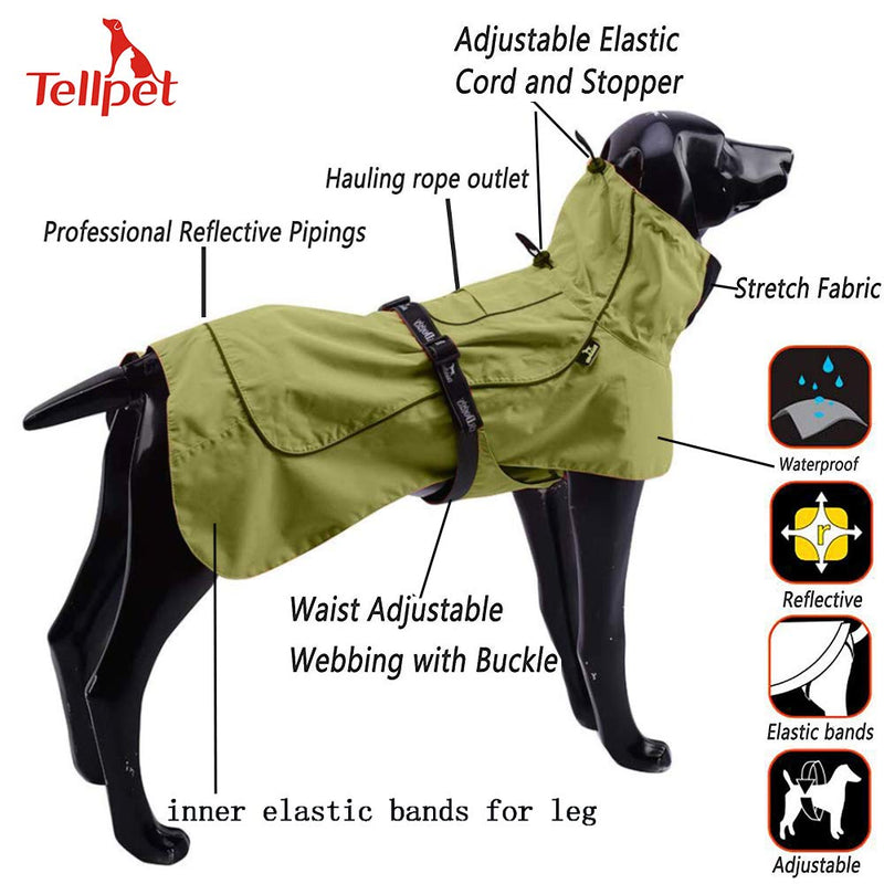 Tellpet Dog Jacket Waterproof Dog Raincoat, Reflective Dog Jacket S(Chest:21.5-25.5",Back Length:14") Green - PawsPlanet Australia