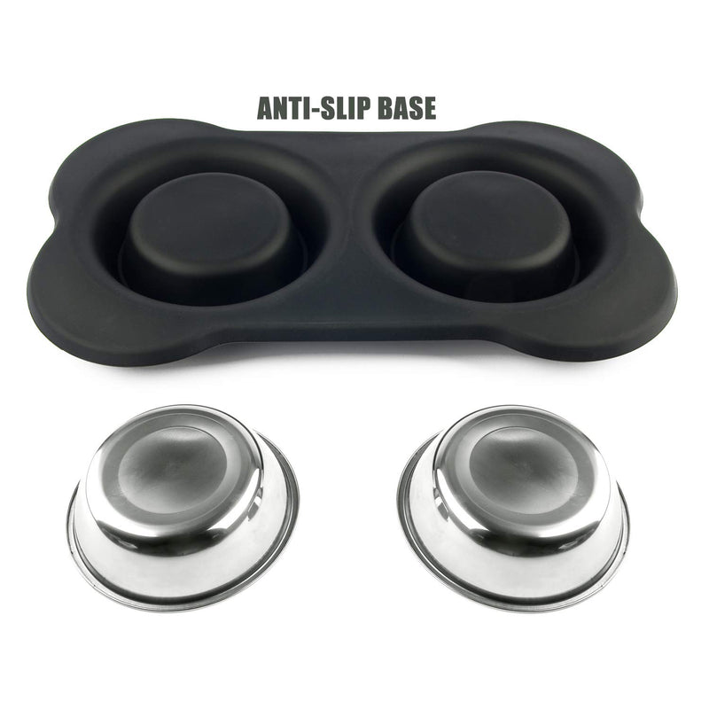 Sequoialake Dog Bowls with Anti-Overflow and Anti-Skid Silicone Dog Food Mat, Stainless Steel Feeder Easy to Clean for Small Medium Large Dogs Cats Pets 7 OZ ea.(1 Cup) Black - PawsPlanet Australia
