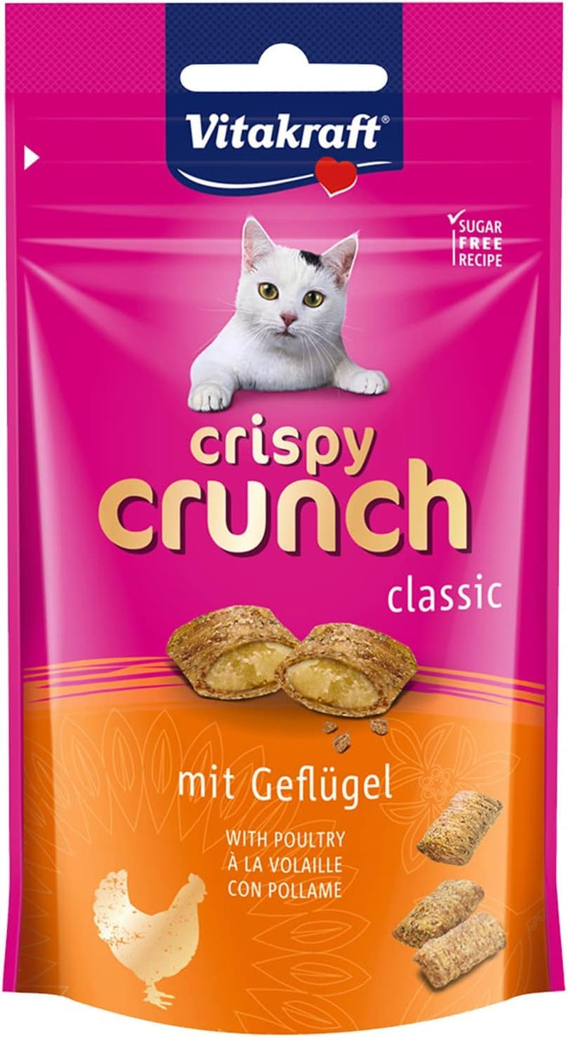 Vitakraft Crispy Crunch, crunchy snack pillows filled with poultry, cat snack, sugar-free (1x 60g) - PawsPlanet Australia