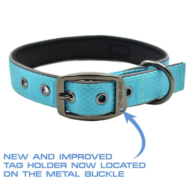 [Australia] - Max and Neo Glacier Reflective Neoprene Metal Buckle Dog Collar - We Donate a Collar to a Dog Rescue for Every Collar Sold MEDIUM (14"-18") TEAL 