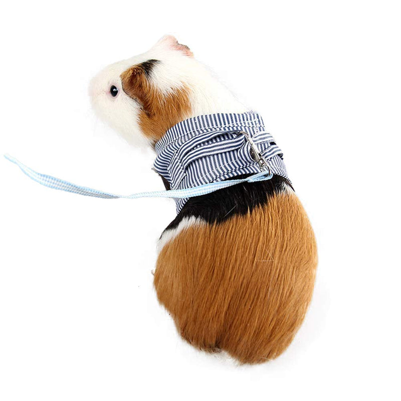 Yissone Blue Stripe Hamster Harness Vest, Small Animal Walking Lead Rope Carrier with Adjustable Leash for Puppy Squirrel Rabbit Chinchilla Outdoor Blue M - PawsPlanet Australia