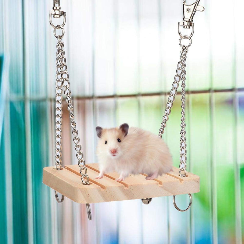 Hamster Swing Toys, Wooden Swing Platform with Hanging Chain Cage Exercise Toy for Mouse Rat Gerbil Dwarf Hamster 5.5 x 3.5in - PawsPlanet Australia