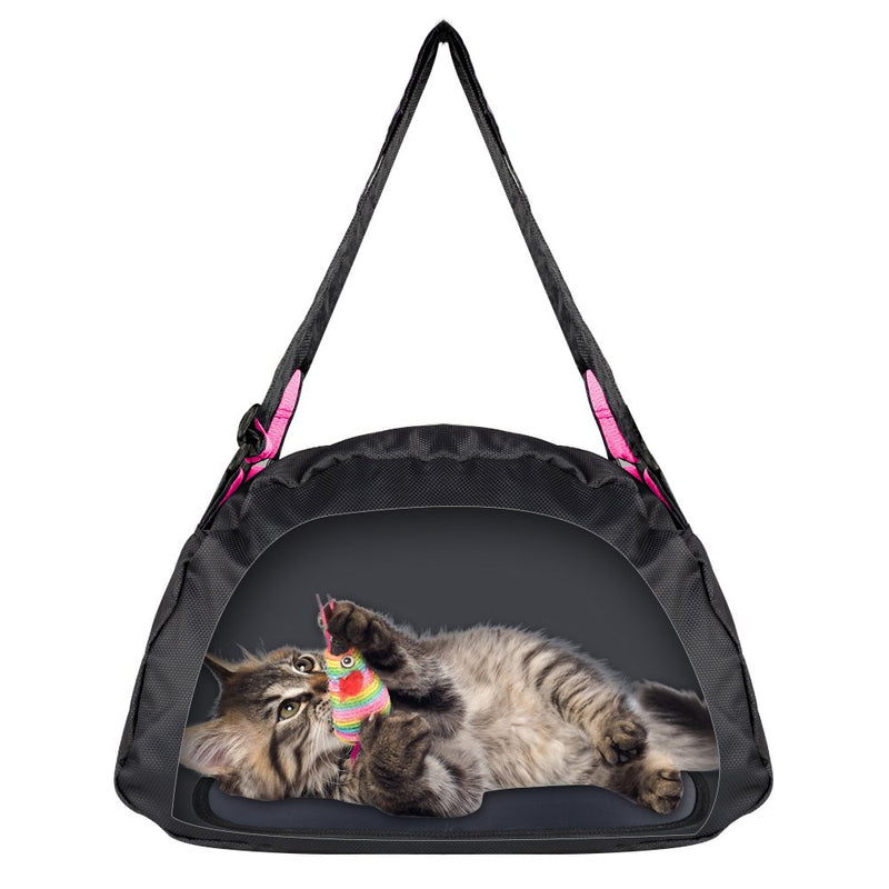 [Australia] - CueCue Pet Deluxe Foldable Expandable Pet Carrier Travel Bag, Black with Pink Trim 