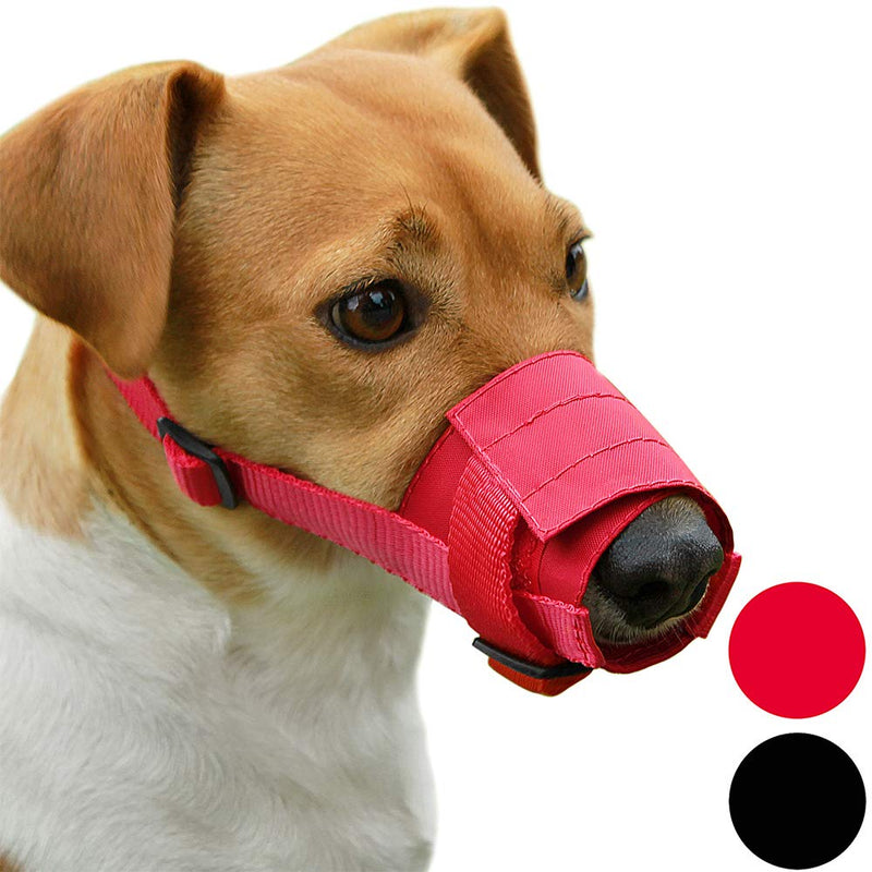 [Australia] - CollarDirect Adjustable Dog Muzzle Small Medium Large Dogs Set 2PCS Soft Breathable Nylon Mask Safety Dog Mouth Cover Anti Biting Barking Pet Muzzles Dogs Black Red XS/S 1Black & 1Red 