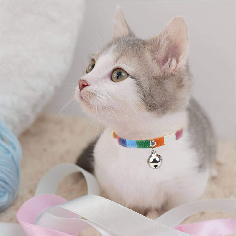 Ourllamey Kitten Collar Cat Collars for Girl Cats with Bells Bling Diamond Rhinestone Cat Collar Adjustable 2pcs S: Fits 7.87"-10.8" Neck, 0.4"W Silver & Rainbow - PawsPlanet Australia