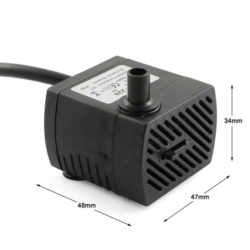 [Australia] - ZYAMY Black Water Pump Ultra Quiet with Dry Burning Protection 95GPH (350L/H 110V 4W) for Fountains, Hydroponics, Ponds, Aquariums & More 