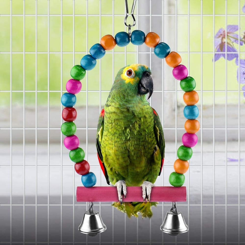 123 Life Bird Parrot Toys Pet Bird Toys Wooden Hanging Stand Ladder Bird Swing Chewing Toys Hanging Bell Pet Bird Cage Hammock Swing Toy Parakeets Cockatiels Conures Macaws Love Birds Finches 6PCS - PawsPlanet Australia