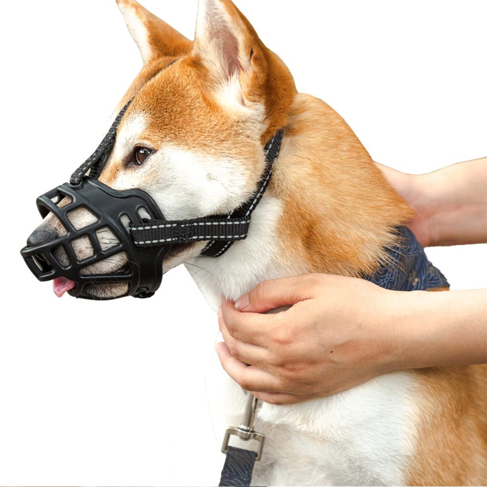 Avaner Dog Muzzle, Soft Nylon and Rubber Dog Muzzle, Silicone Dog Muzzle with Reflective Strips, Prevents Barking, Biting and Chewing Black (Size M) - PawsPlanet Australia