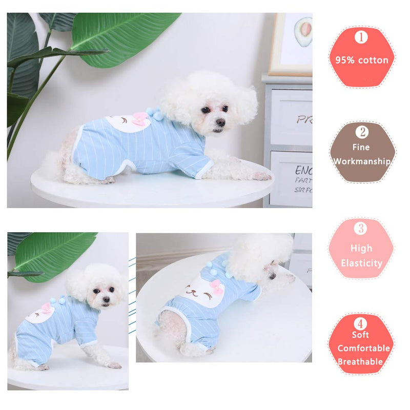 CAISANG Pet Pajamas Jumpsuit Dog Shirts for Small Medium Girls Puppy T-Shirts Soft Cotton Doggy Clothes Four Legs Apparel Cute Cat Onesies Cat Jumpsuits Comfortable Outfits Summer Winter Clothing X-Small Blue - PawsPlanet Australia