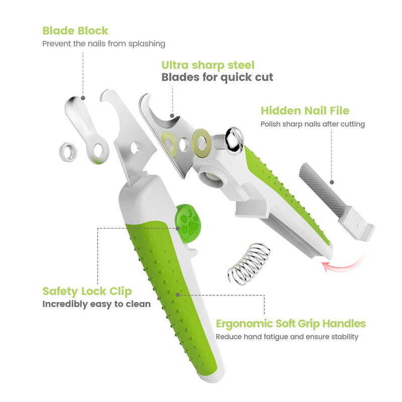 Iokheira Dog Nail Clippers, Professional Pet Trimmer with Safety Guard Sensor to Avoid Over-Cutting, Free Nail File & Lock Switch, Cat Nail Trimmer with Sturdy Non Slip Handles Green-Dog Clipper - PawsPlanet Australia