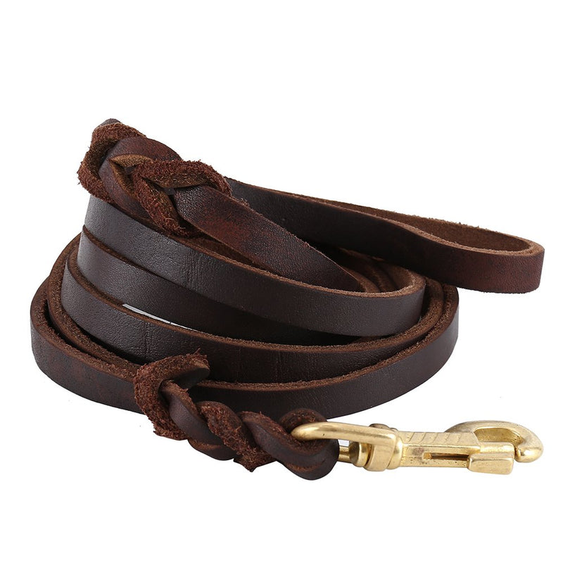 [Australia] - LITTLEGRASS 6/8/10 ft Braided Leather Dog Leash for Strong Medium Large Dogs, Premier Leather Heavy Duty Training Leash 6FT 