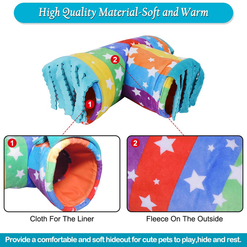 Guinea Pig Tunnel-HOMEYA Guinea Pig Hideout,Collapsible 3 Way Hamster Play Tubes with Fleece Forest Curtain,Small Animal Pet Toys and Cage Accessories for Rabbit Bunny Ferret Rat Hedgehog 3 Way Rainbow - PawsPlanet Australia