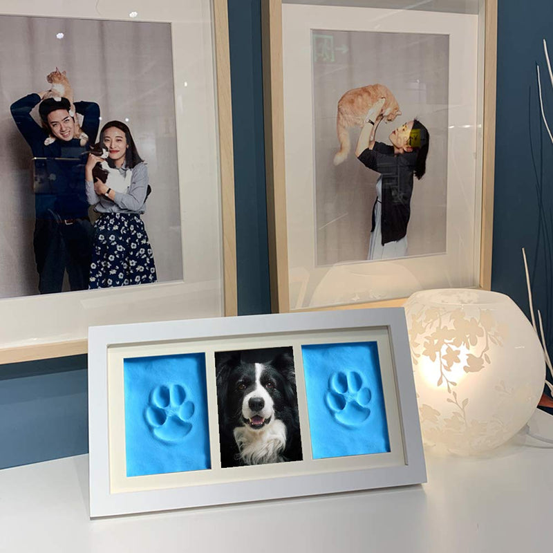 Pets4Luv Dog or Cat Paw Prints Pet Memorial Photo Frame 4x6 with Clay Impression Kit, Perfect Keepsake Picture Frame for Pet Lovers White/White Blue - PawsPlanet Australia