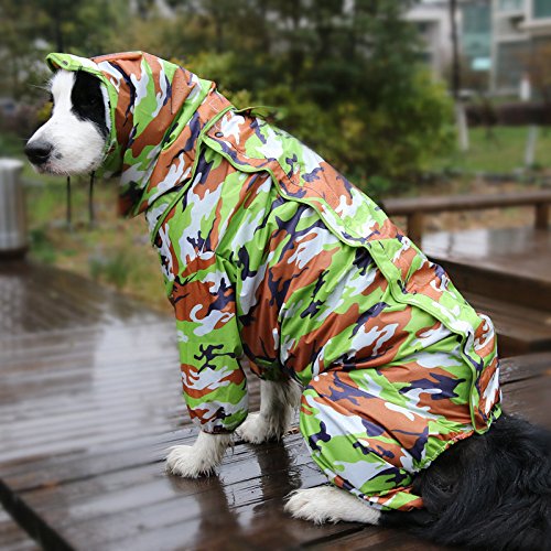 ZoonPark Dog Raincoats,Four-legged Full body Raincoat Waterproof Polyester Adorable Hoodie Poncho Clothes Raincoat for Medium Dogs Large Dogs Labrador Samoyed Golden Retriever 26 ：(Chest 86cm Back Length 68cm) Green - PawsPlanet Australia