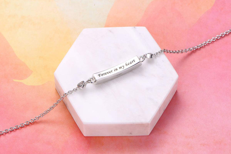 Sterling Silver Forever in My Heart CZ Cremation Urn Locket Memorial Ashes Holder Bangle Urn Keepsake Bracelet 7+2" Bar - PawsPlanet Australia